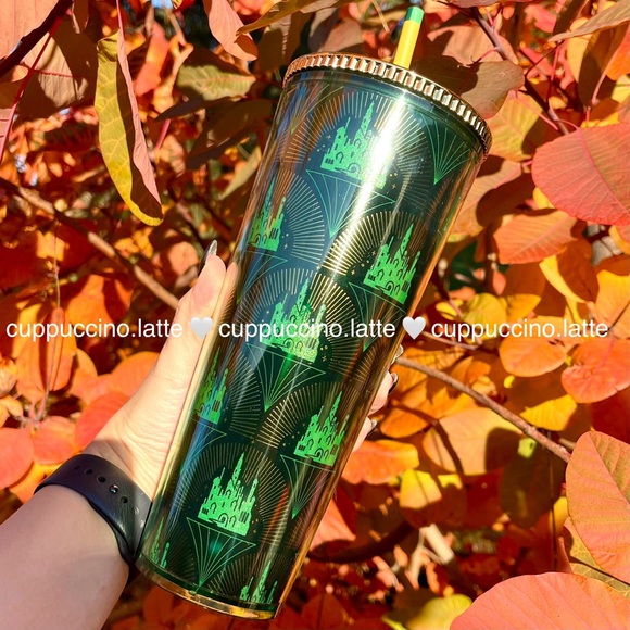 💚NWT✨2024 Starbucks X Wicked Metallic Gold & Green Emerald City Castle Tumbler - Picture 3 of 6